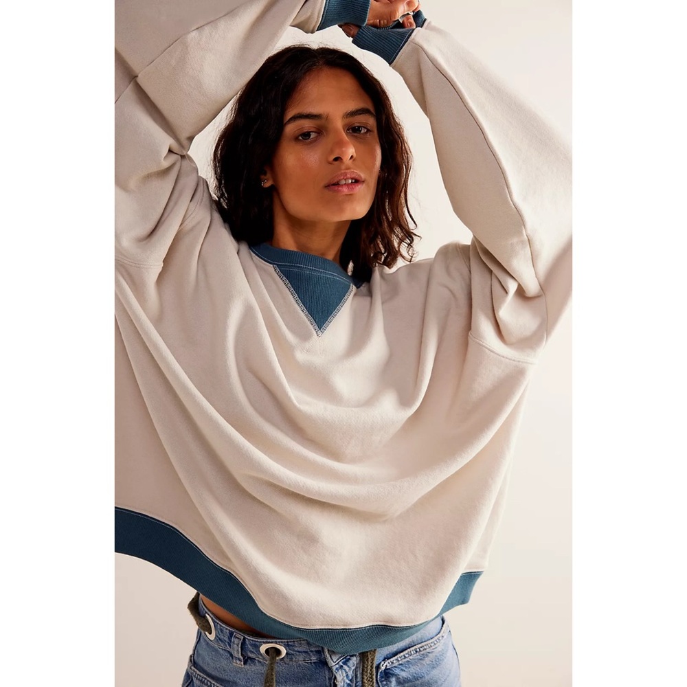 Free People We The Free Classic Crew Colorblock Sweatshirt Tea Combo NWOT Large